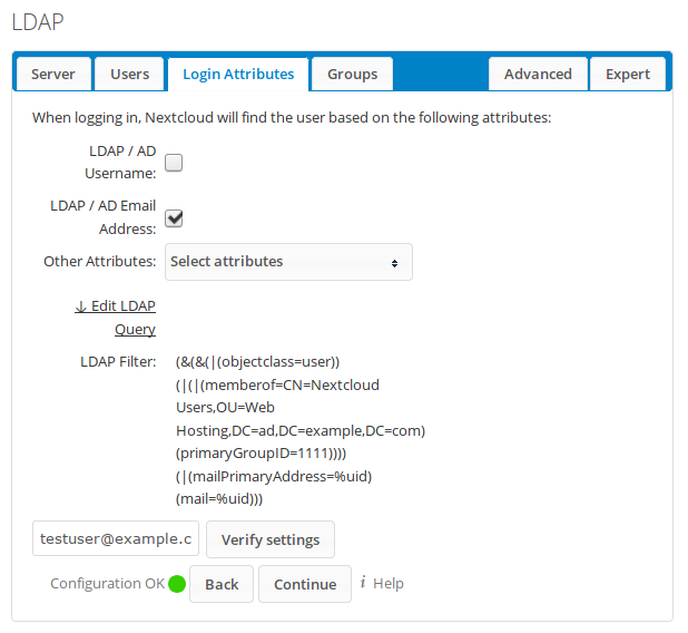 Nextcloud-LDAP&mdash;Login-Attributes